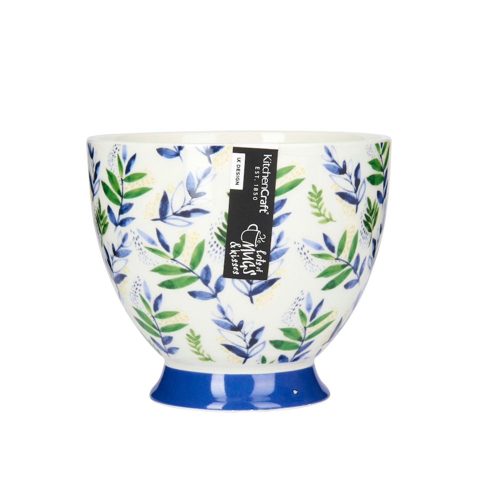 image 1 of KitchenCraft China Leafy Lemon 400ml Footed Mug | Blue | 1