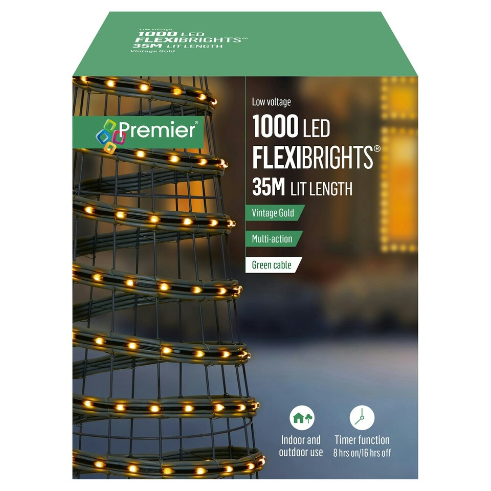 Premier Christmas Lights FlexiBrights 1000 LED Vintage Gold 35m