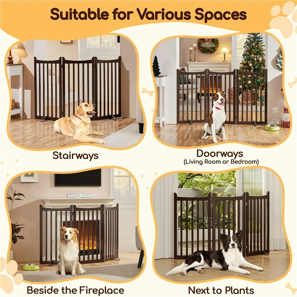 image 1 of Yaheetech 3-Panel Pet Puppy Fence with Two Support Feet, 50 × 90.5 cm | Multi | Espresso | Not provided