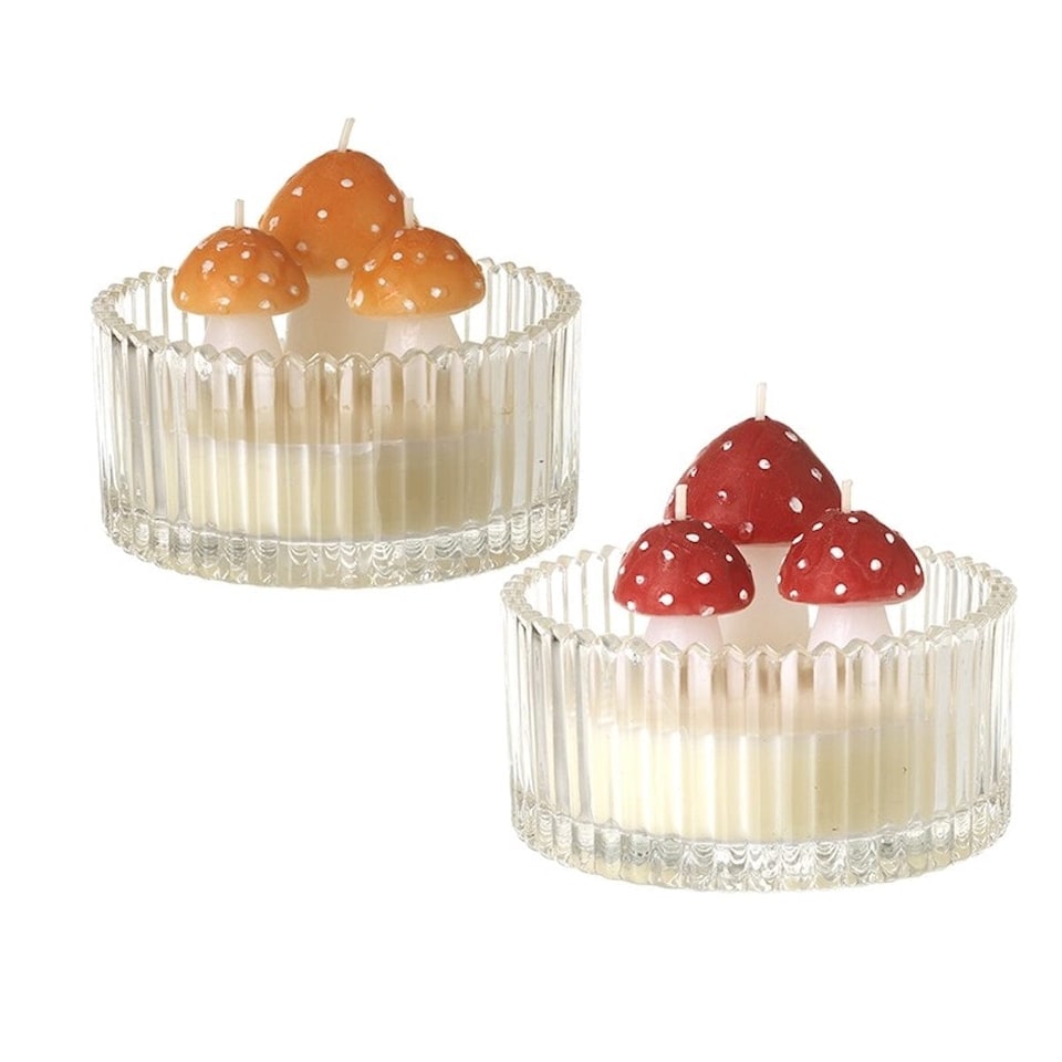 Heaven Sends Halloween Set of 2 Toadstool Design Candles - Red and Orange Polka Dot