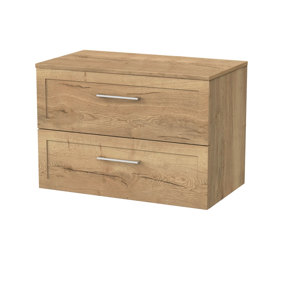 image 1 of Stonnall Traditional Wall Hung 2 Drawers Vanity Unit with Laminate Worktop, 800mm, Autumn Oak