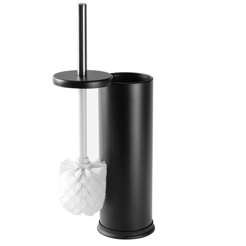 image 1 of Harbour Housewares Round Toilet Brush & Bin Set - Matt Black | Black | Matte Black