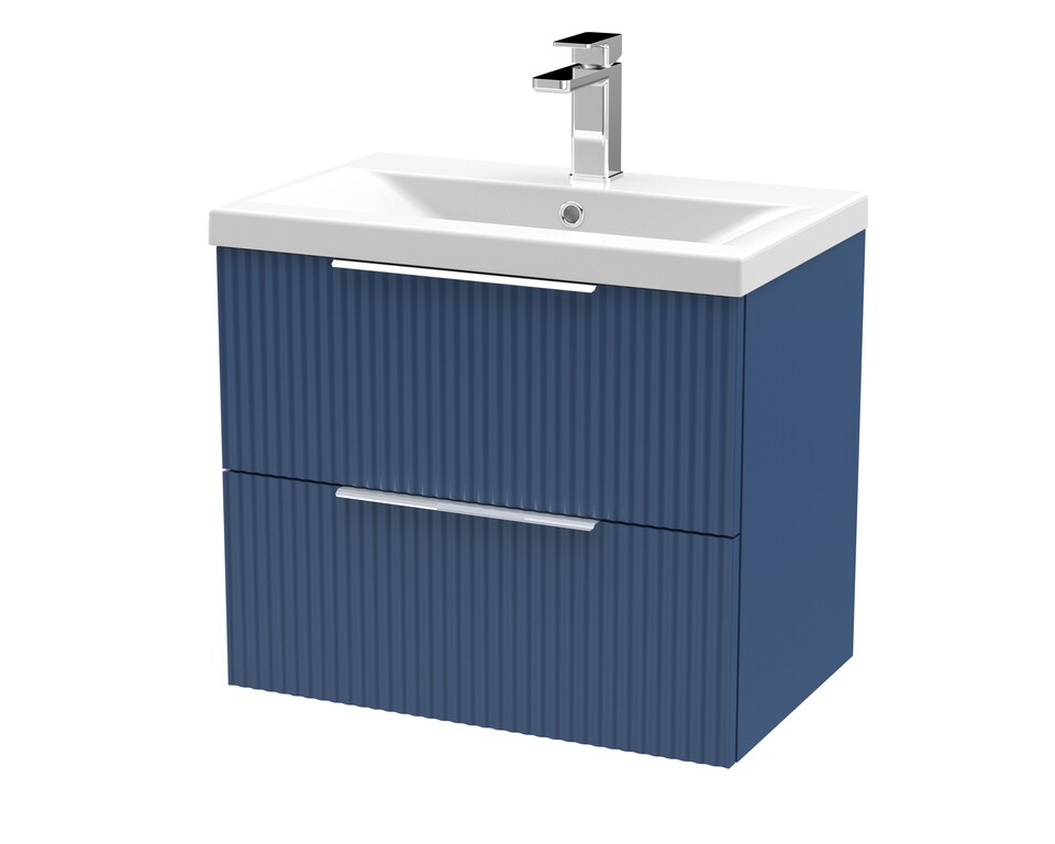 image 1 of Balterley Fluted Wall Hung 2 Drawer Vanity Basin Unit with Ceramic Basin | Blue | Satin Blue