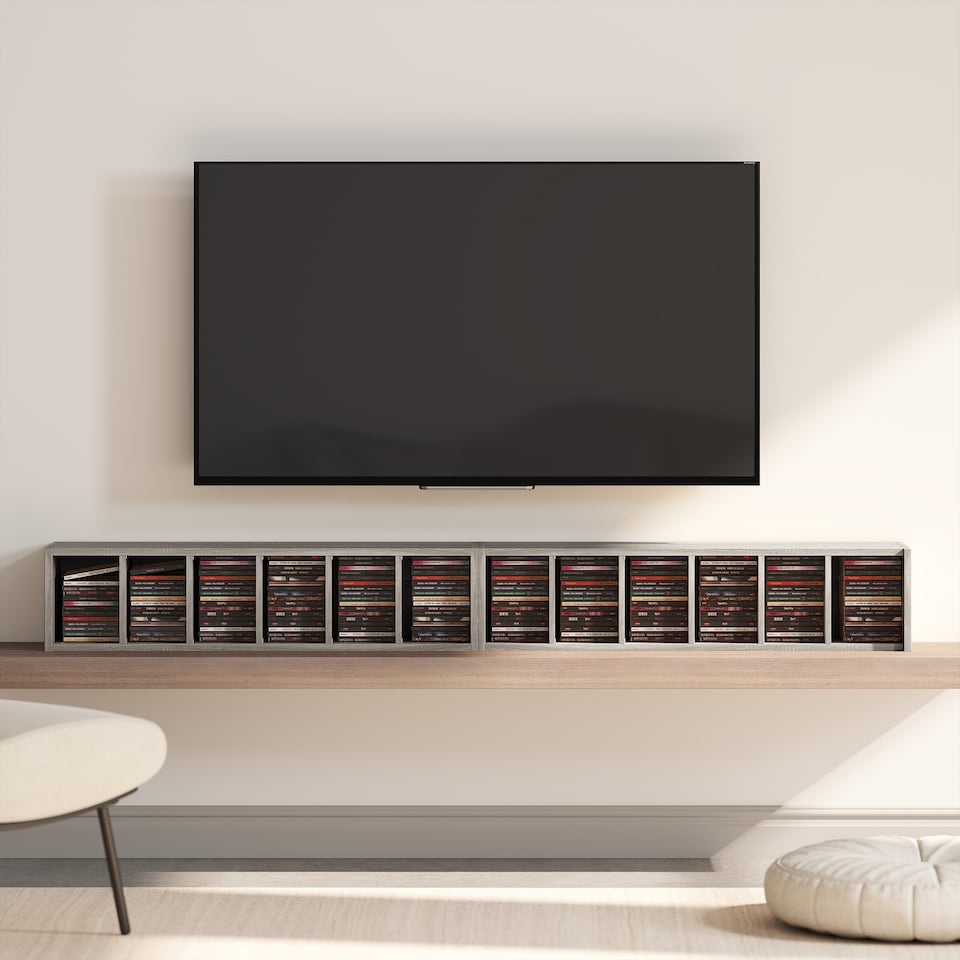 image 1 of HOMCOM Set of 2 CD Storage Units DVD Shelf with Adjustable Shelves | Grey | Distressed Grey | 21W x 22.5D x 88.5H cm