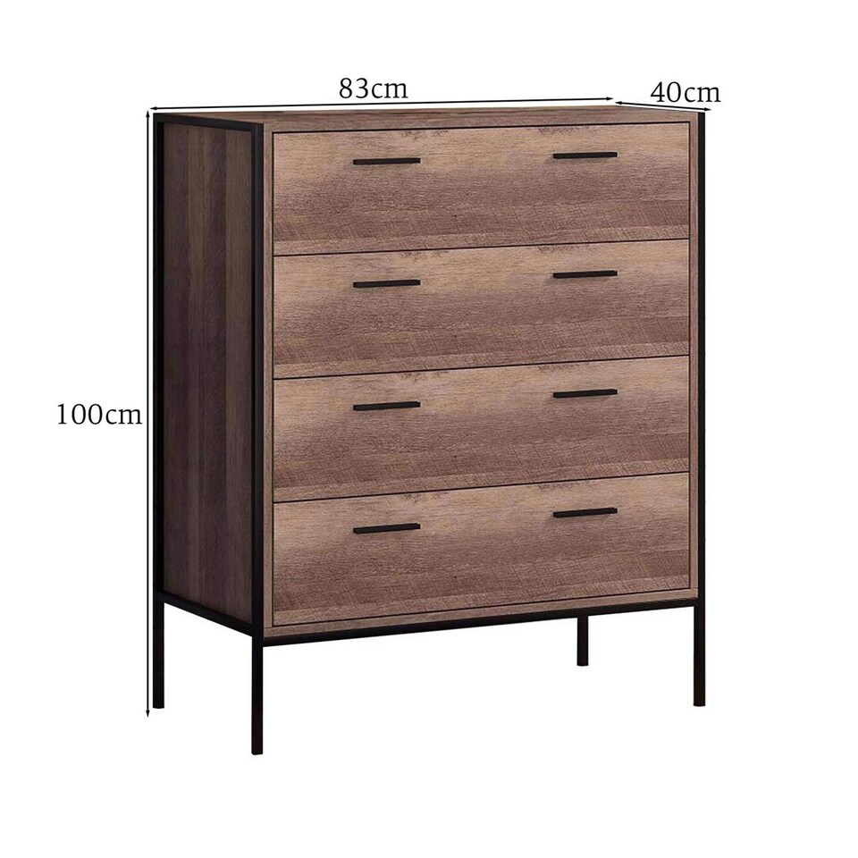 image 1 of FWStyle Loft Industrial 4 Drawer Chest Of Drawers Wood Effect Black Metal Frame