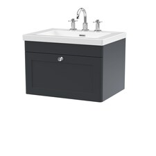 Balterley Swynnerton Traditional 1 Drawer Wall Hung Vanity Unit with Fireclay Basin, Dark Grey, 600mm