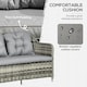 image 4 of Outsunny 4 Pieces Rattan Garden Furniture Set, Round Wicker Garden Sofa Set with Loveseat, Armchairs and Glass Top Table, Outdoor Conservatory Furniture with Cushions for Patio, Balcony, Grey