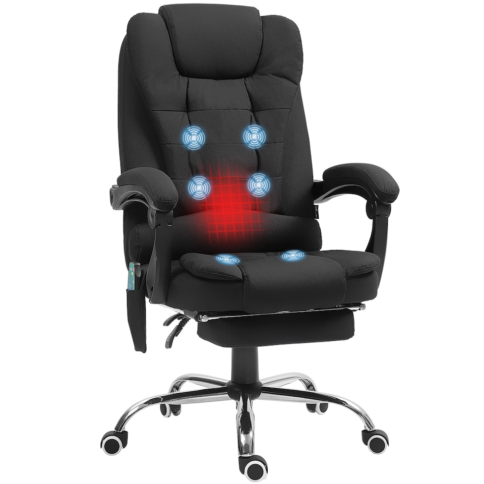 image 1 of Vinsetto Office Chair with 6 Point Massage and Back Heat, Microfibre Desk Chair with Footrest Adjustable Height and Swivel Wheels, Back Reclining, Full Black