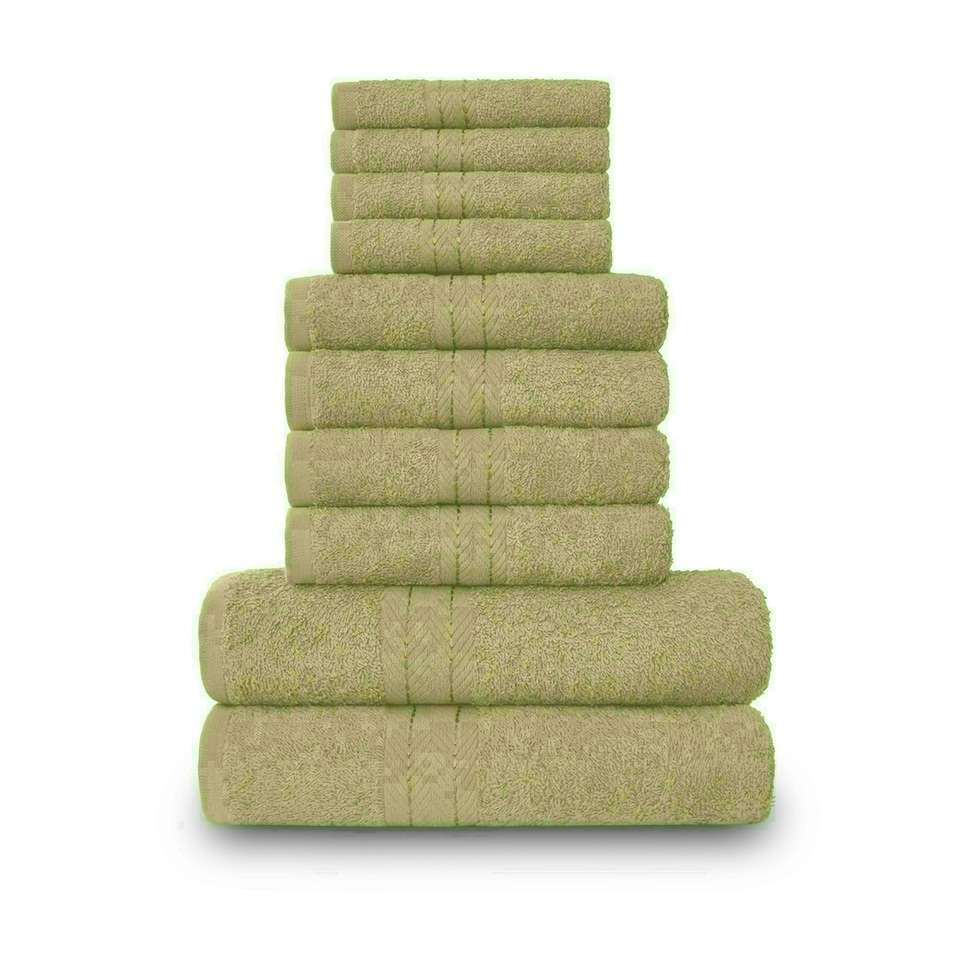 image 1 of VELVETIO 10 Piece Towel Bale Set Toronto Stripe Pattern - 100% Cotton, 450 GSM Cream | Mocha