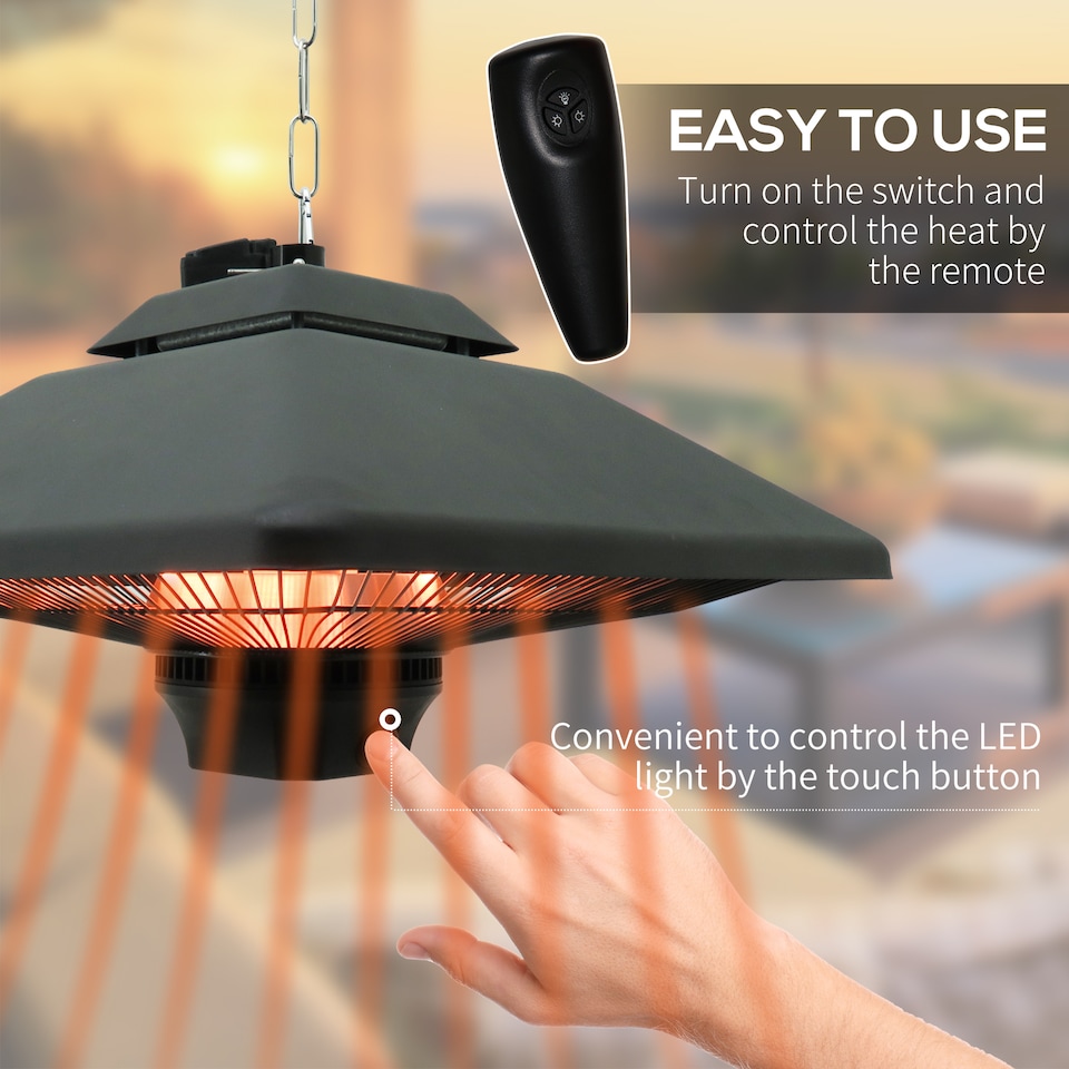 image 1 of Outsunny 2kw Electric Heater LED Halogen Heating Hanging Light Outdoor Remote