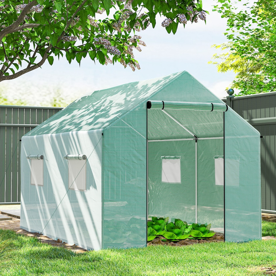 image 1 of Outsunny Tunnel Greenhouse with PE Cover, Wide Door, 2 x 3 m, Green | Green