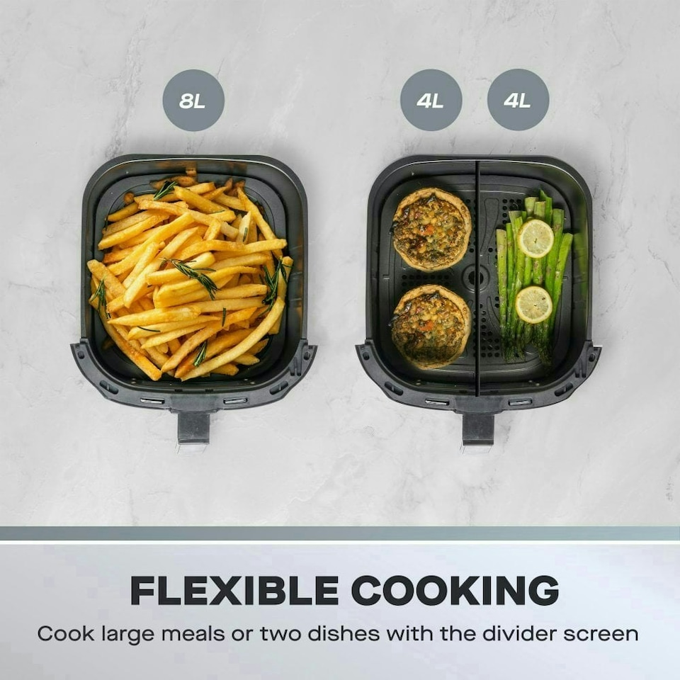 image 1 of Daewoo Family Size 8L Digital Air Fryer w Window & Divider for 2x4L Dual Cooking