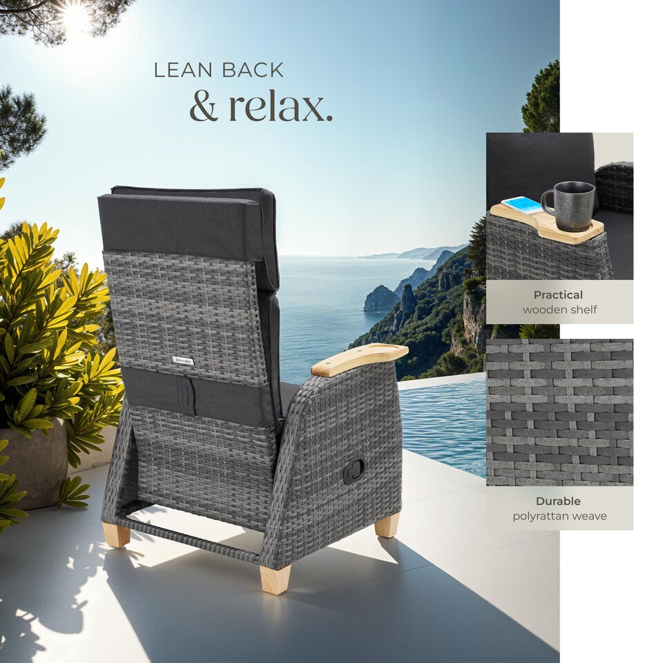 image 1 of Garden Chair Pescara - reclining, adjustable backrest and footrest, thick padding | Grey | grey | 2