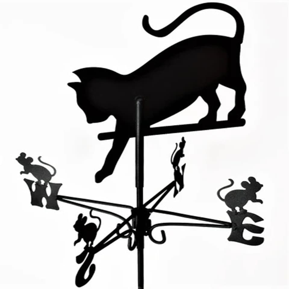 image 1 of Traditional Weathervane Cat Chasing Mouse - Steel - L39 x W39 x H80 cm - Black