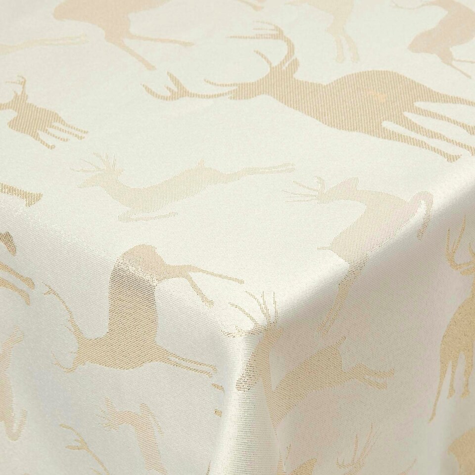 image 1 of Homescapes Gold Stag Christmas Table Cloth - 132 x 274 cm | Gold | 132 x 274 cm