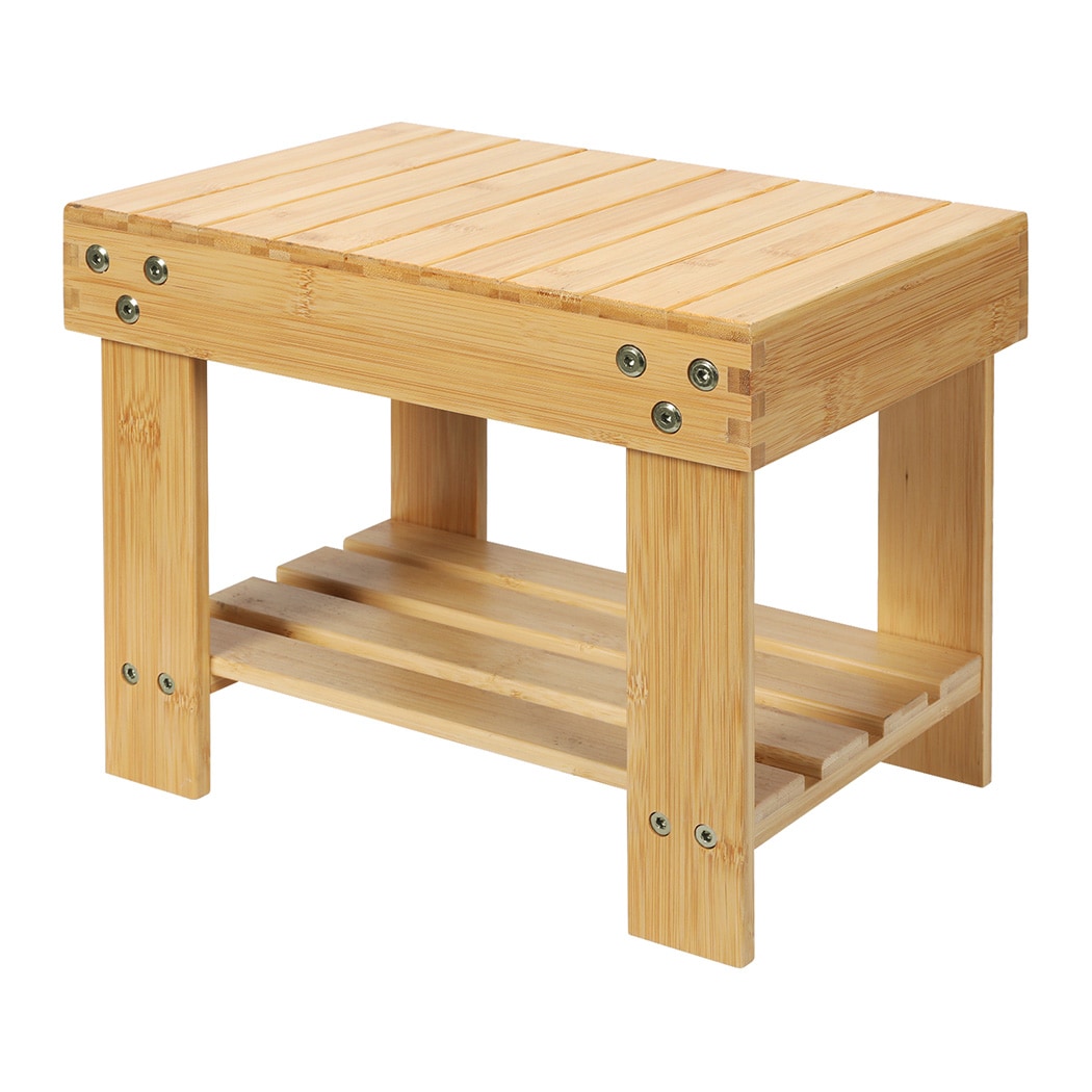 Levede Bamboo Stool Footrest Bathroom Shower Stool Bench Shoe Rack Seat