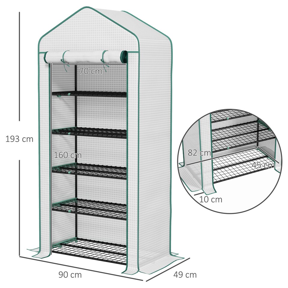 image 1 of Outsunny Widened Mini Greenhouse 5 Tier Green House, 193H x 90W x 49Dcm, Green