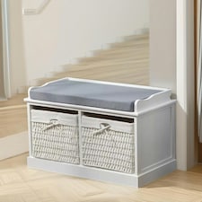 Shoe Storage Bench With Cushioned Seat And 2 Drawers White White