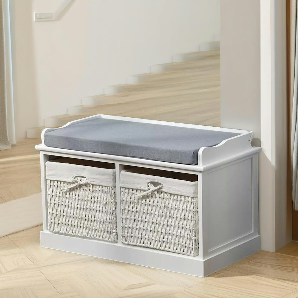 image 1 of Shoe Storage Bench With Cushioned Seat And 2 Drawers White White