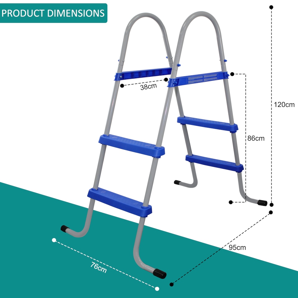 image 1 of 33 Inch Double-Sided Pool Step Ladder Metal Frame for Above-Ground Swimming Pools