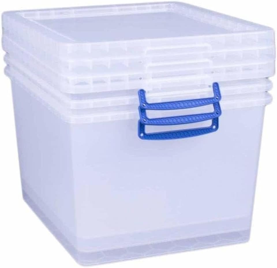 image 1 of 3 x Really Useful Box, 33.5 litres, nestable box with lid, 380 mm x 460 mm x 285 mm, transparent