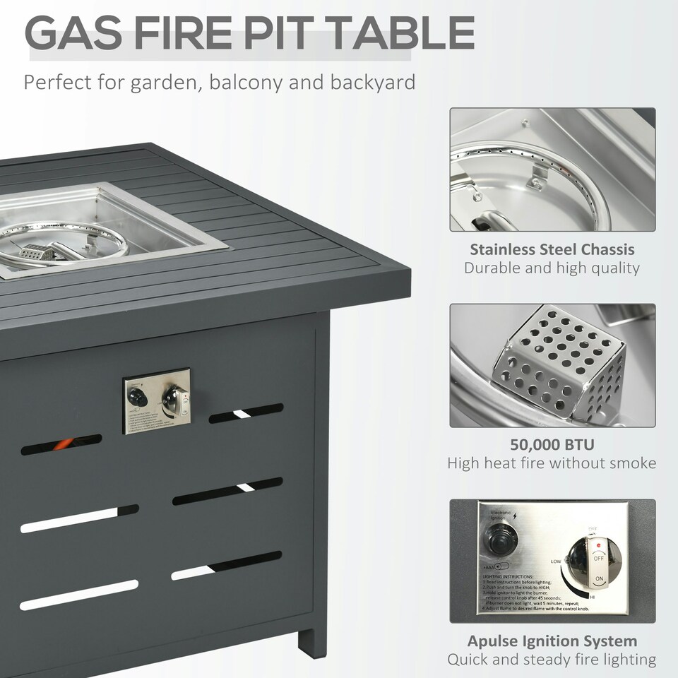 image 1 of Outsunny 4 Seater Garden Furniture Set with Gas Firepit Table, Grey