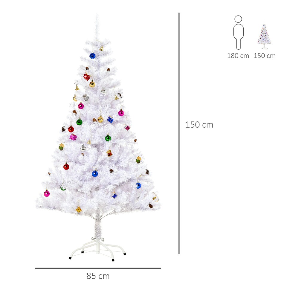 image 1 of HOMCOM 5ft Snow Artificial Christmas Tree w Metal Stand Decorations Home Seasonal Elegant Fau White