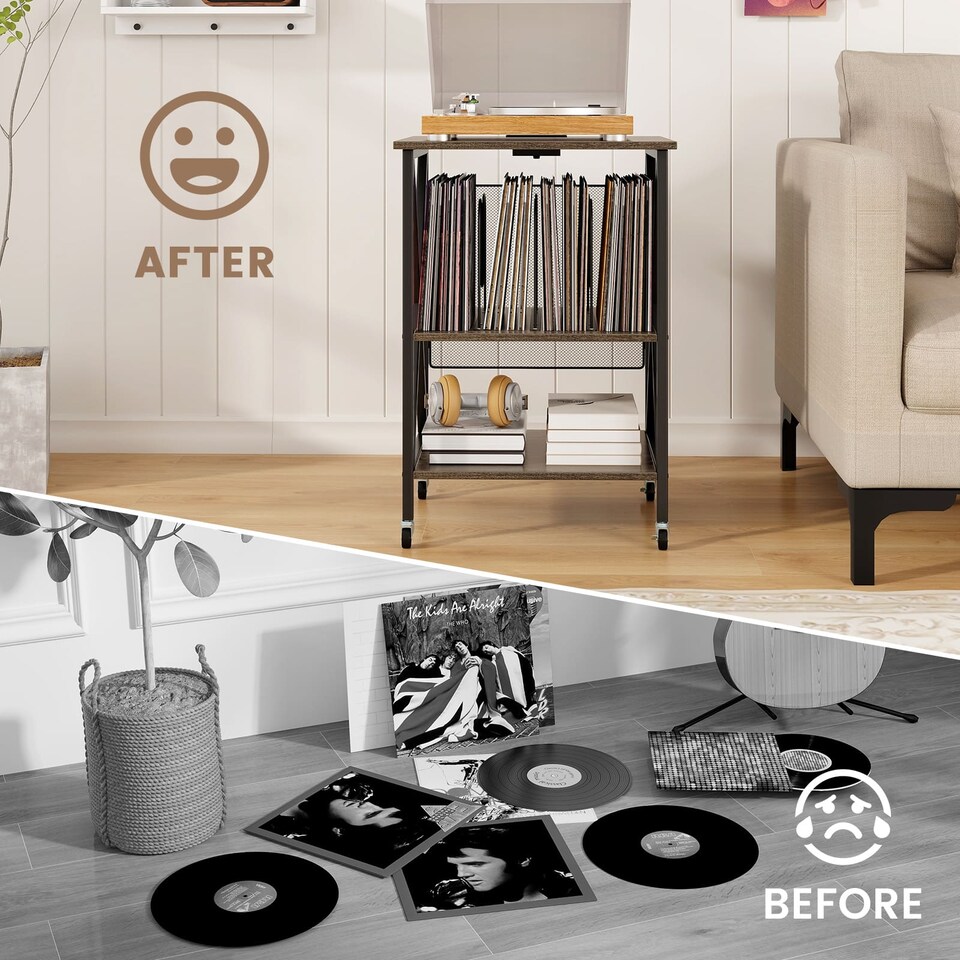 image 1 of COSTWAY Record Player Stand Turntable Stand Vinyl Storage Cabinet Grey