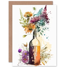 Spring Wildflower Bouquet Wine Bottle Nature Birthday Card