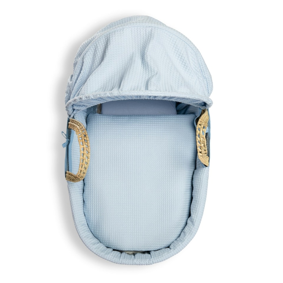 image 1 of Clair de Lune Waffle Palm Moses Basket With Folding Stand - Blue