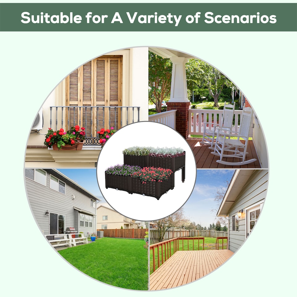 image 1 of Outsunny 4-piece Elevated Flower Bed Vegetable Herb Planter Plastic