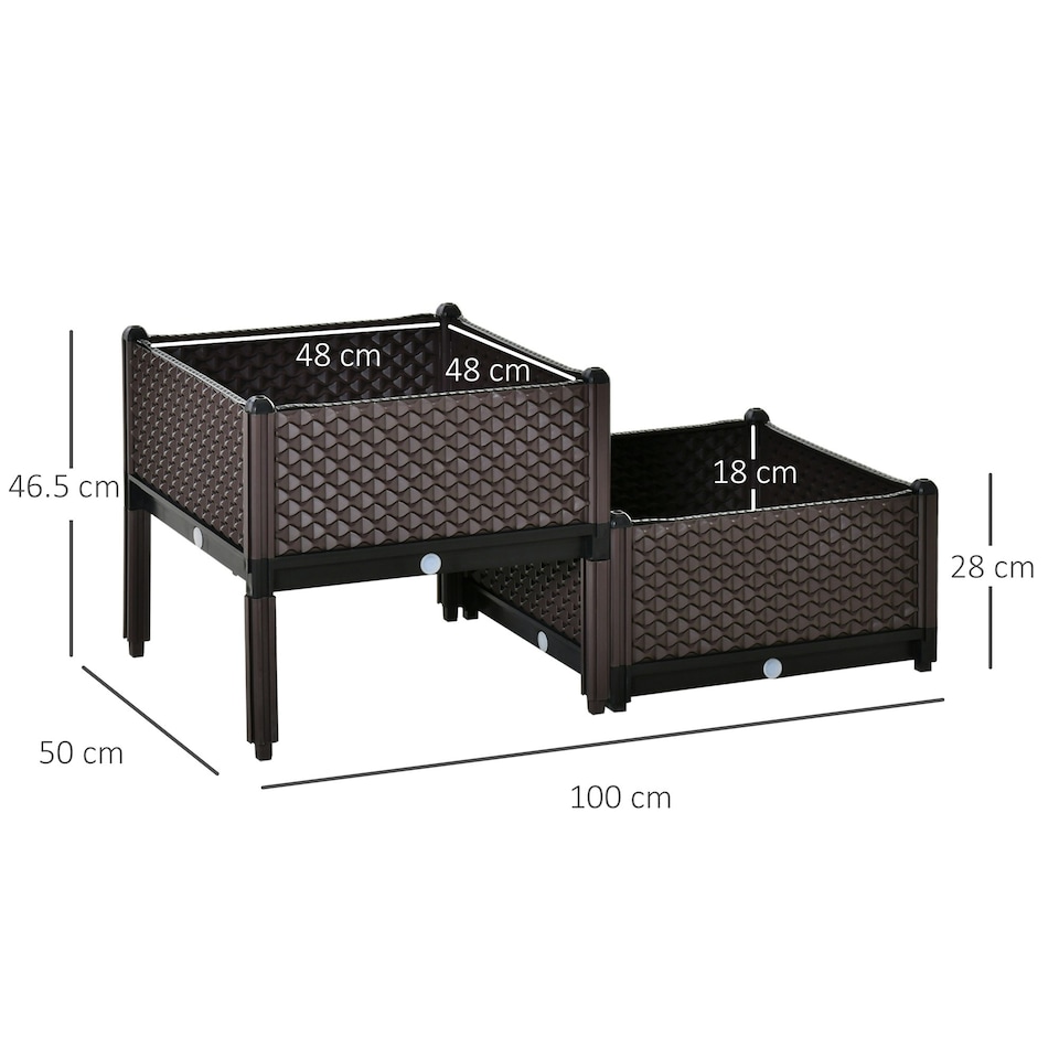 image 1 of Outsunny 2-Piece Raised Garden Bed Planter Box for Flowers, Vegetables, Herbs