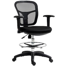 HOMCOM Drafting Chair with Adjustable Armrests, Ergonomic Mesh Office Chair with Lumbar Support, Adjustable Height and Footrest for Standing Desk, Black | Black