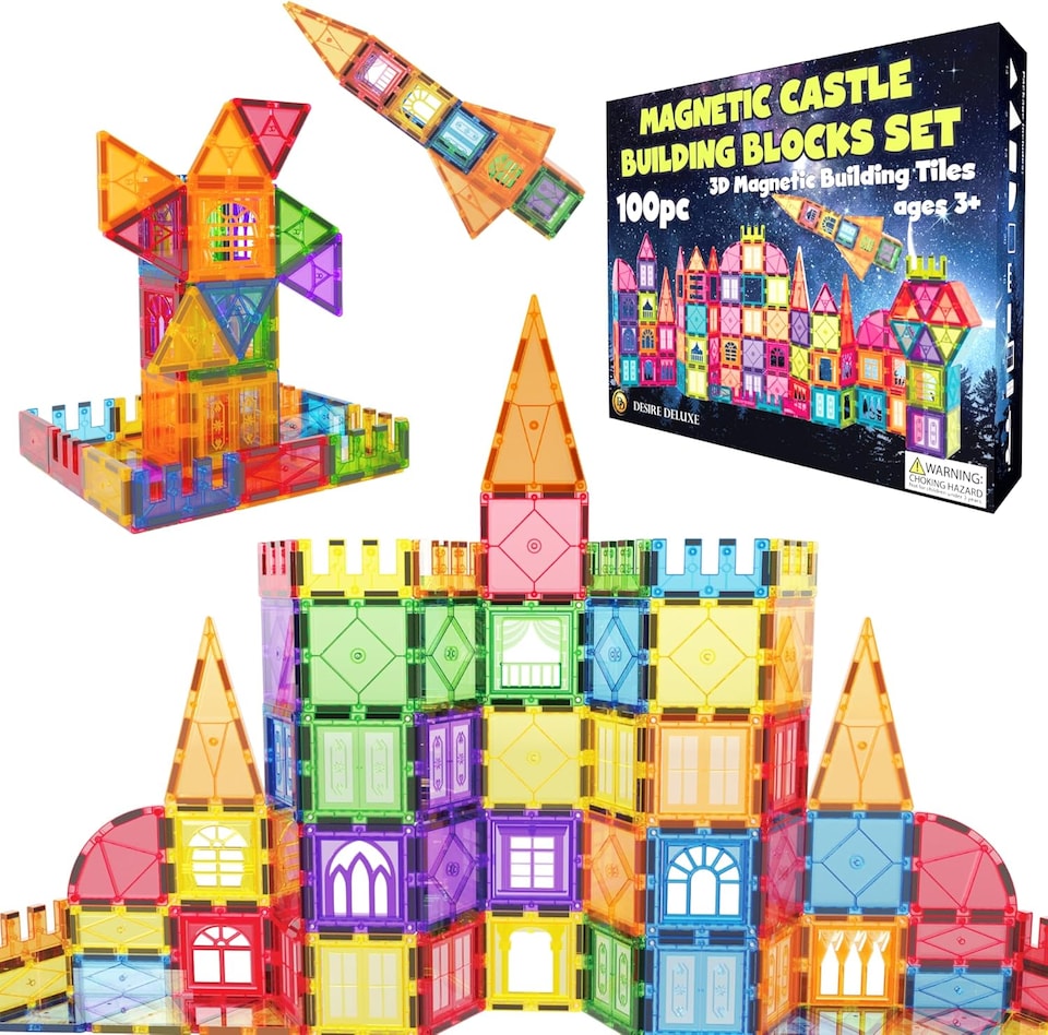 image 1 of Desire Deluxe Magnetic Tiles Building Blocks Set Toy for Girls & Boys 3+ Year - Educational Magnet Stem Learning Construction Toy Preschool Brain Development Toy for Kids, Birthday Gift, 100pc