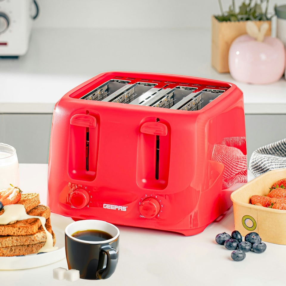 image 1 of GEEPAS 4 Slice Toaster 1400W, Red