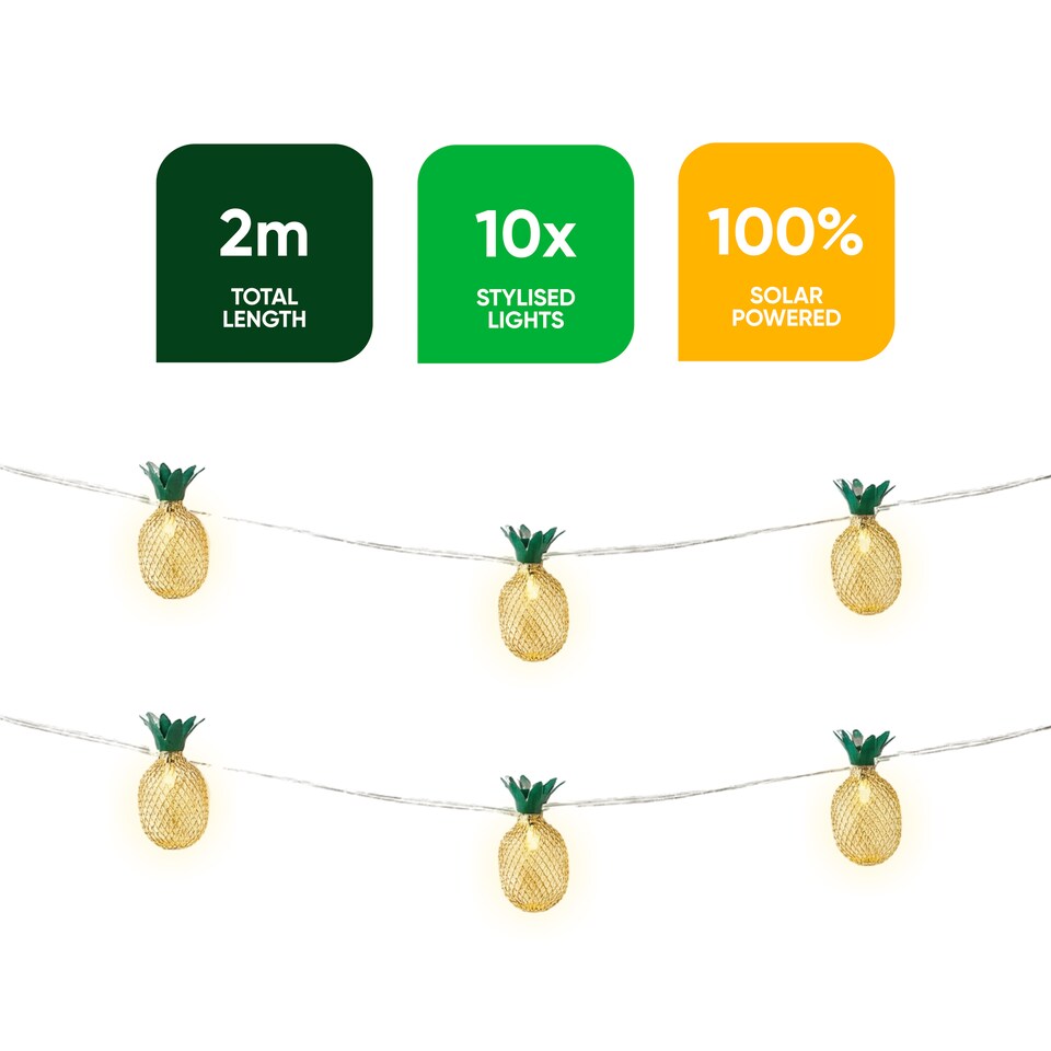 image 1 of 2m Solar Pineapple LED String Lights 10 Warm White Hanging Lanterns