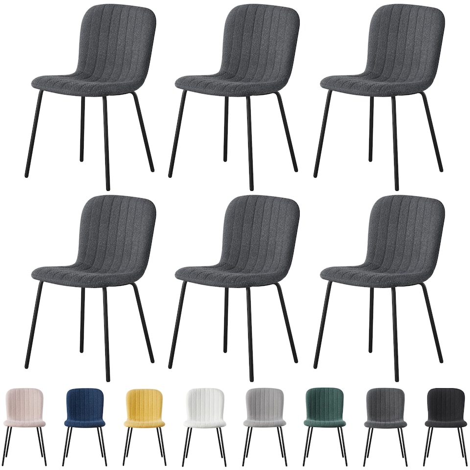 image 1 of Set of 6 Teddy Faux Fur Stitched Design Dining Chairs Dark Grey Bella by MCC