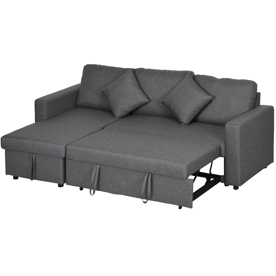 image 1 of HOMCOM Corner Sofa Bed with Storage, 3 Seater Pull Out Sofa Bed, Convertible L Shape Sofa Couch with Reversible Chaise Lounge for Living Room, Dark Grey