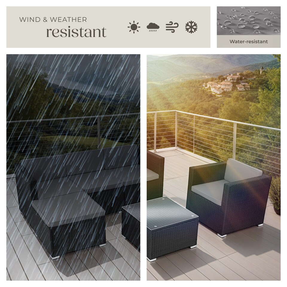 image 1 of Garden Furniture Set Lignano - modular sofa with armchair, stool, coffee table | Black | black | 179 x 150 x 65 cm | 1