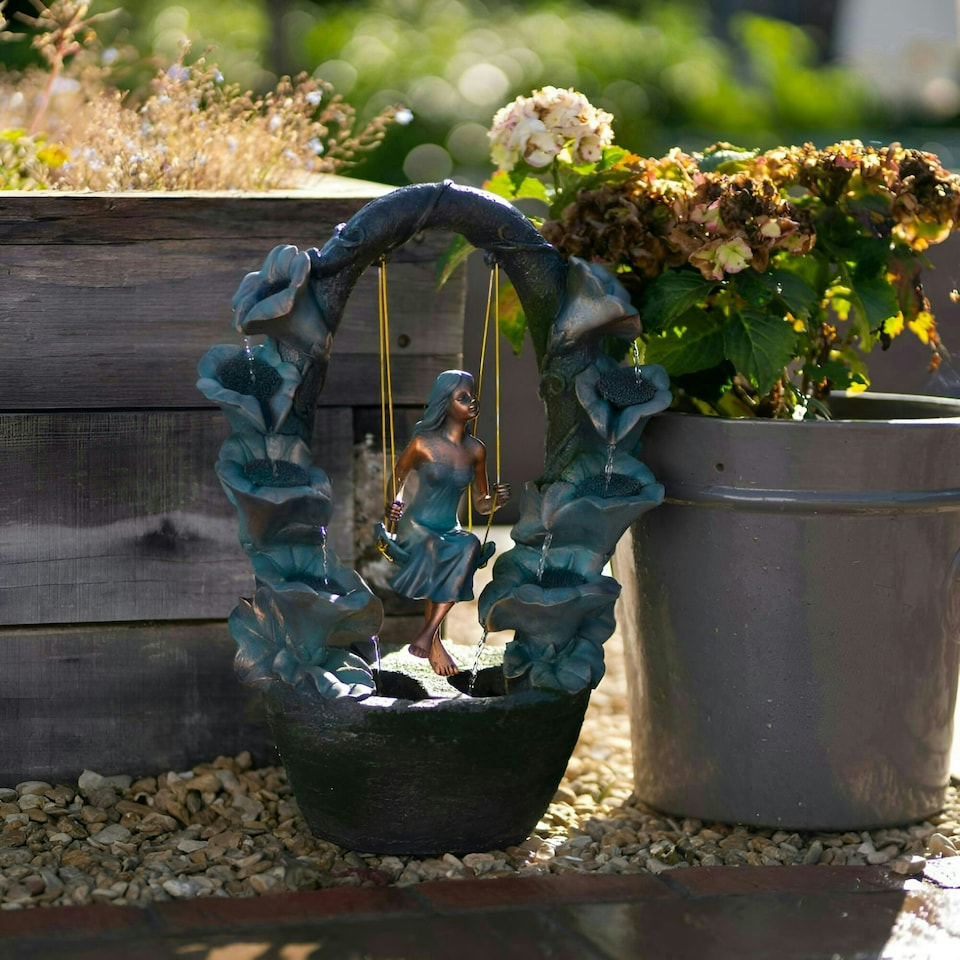 image 1 of Primrose Secret Garden Swing Cascading Water Feature Fountain Brown 61cm