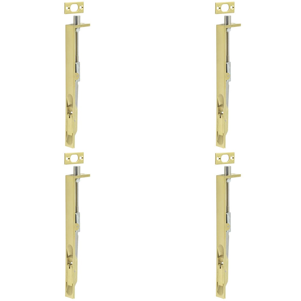 4 PACK Premium Stainless Steel Flush Bolts in Satin Brass - 203mm x 20mm Square Forend