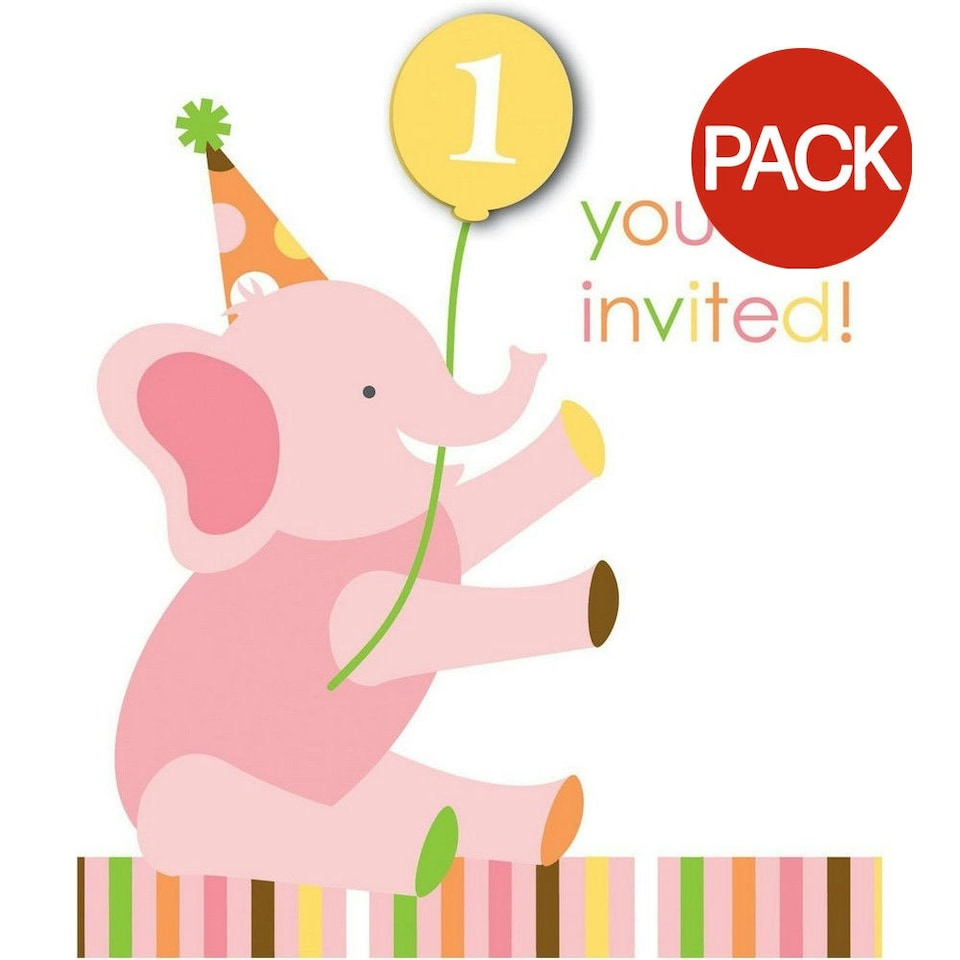 Creative Party Sweet At One Invitations (Pack of 8) - White/Pink - One Size