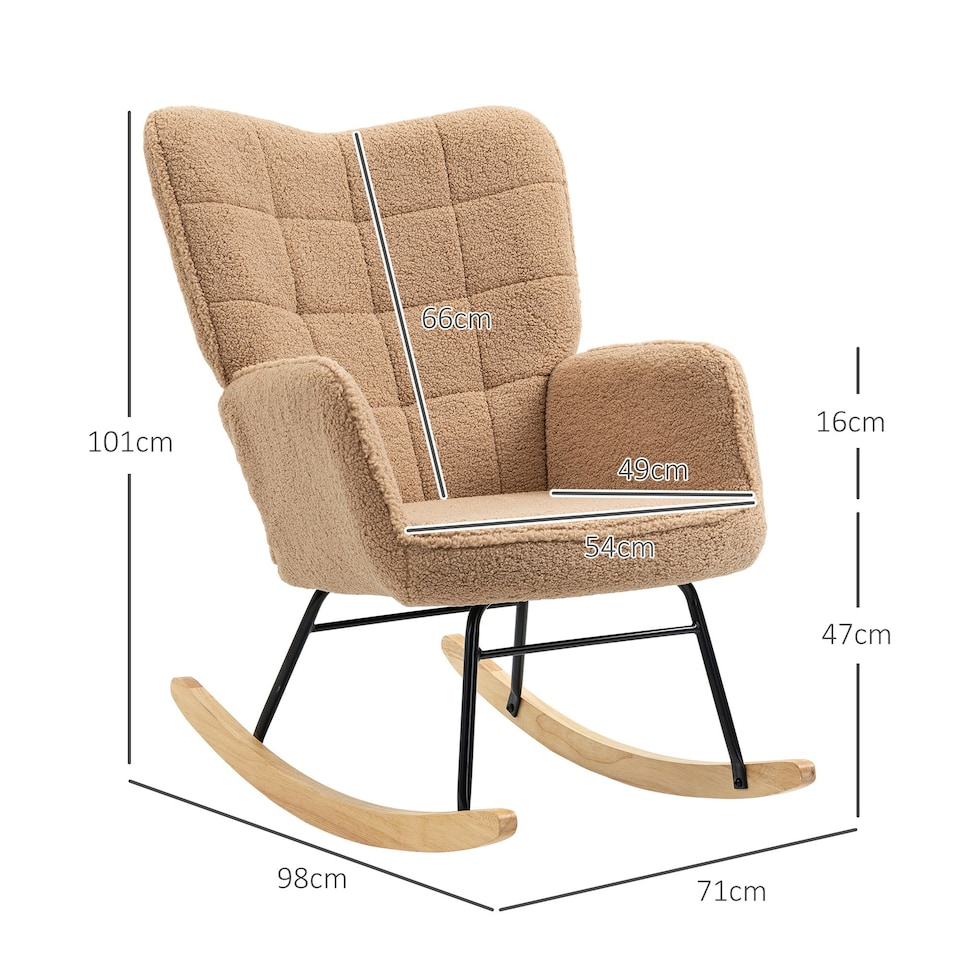 image 1 of HOMCOM Wingback Rocking Chair for Nursing w/ Steel Frame Light Brown