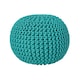 image 1 of Homescapes Teal Green Round Cotton Knitted Pouffe Footstool - 35 x 40 cm