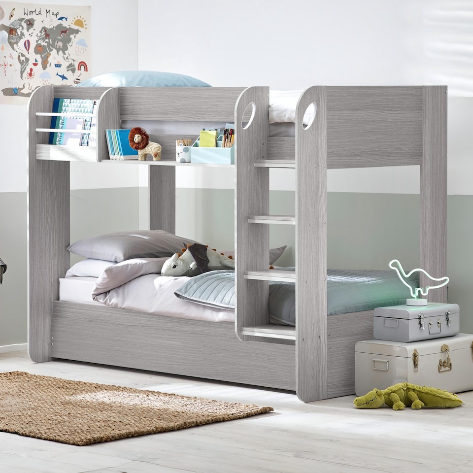image 1 of Mars 90cm Single Grey Oak Effect Bunk Bed with Underbed Trundle