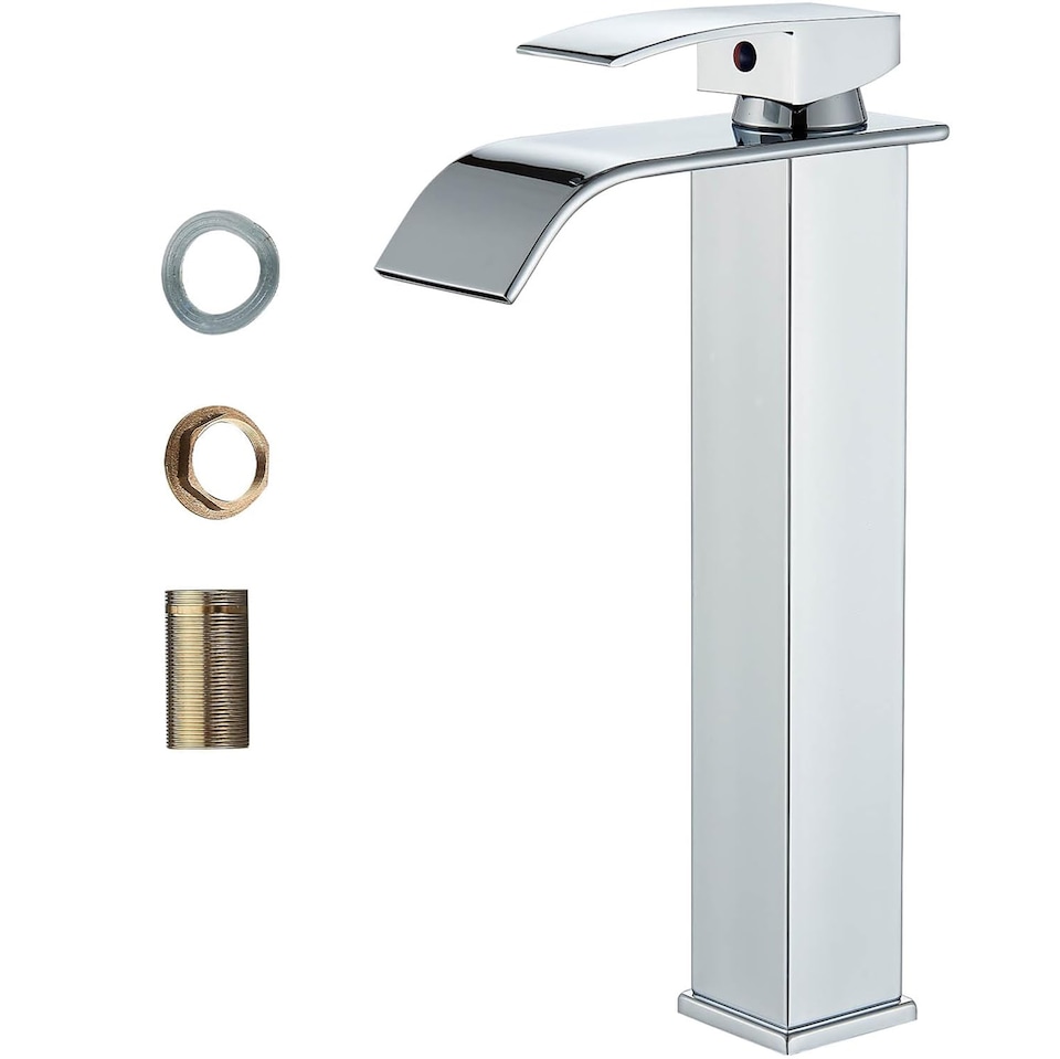 image 1 of Basin Tap Silver Waterfall Tall Single Lever Handle Single Hole Mono Basin Mixer