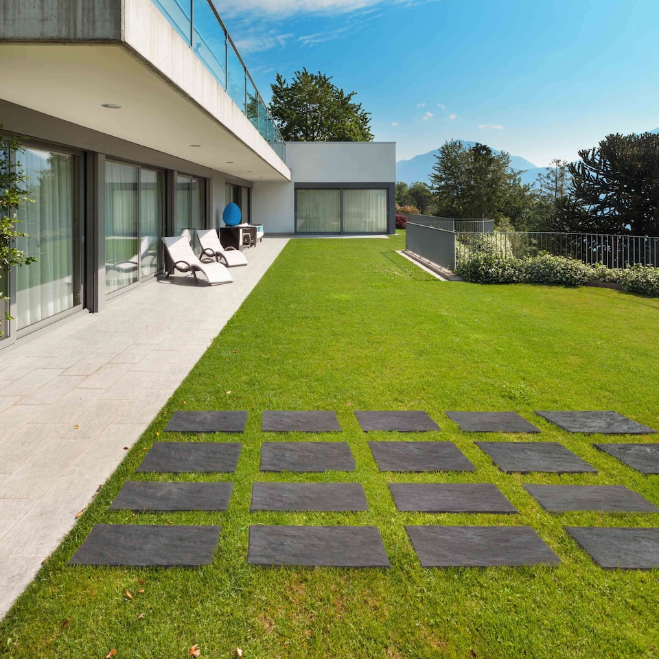 image 1 of Square Stomp Stone Grey Slate Stepping Stones - Pack of 2