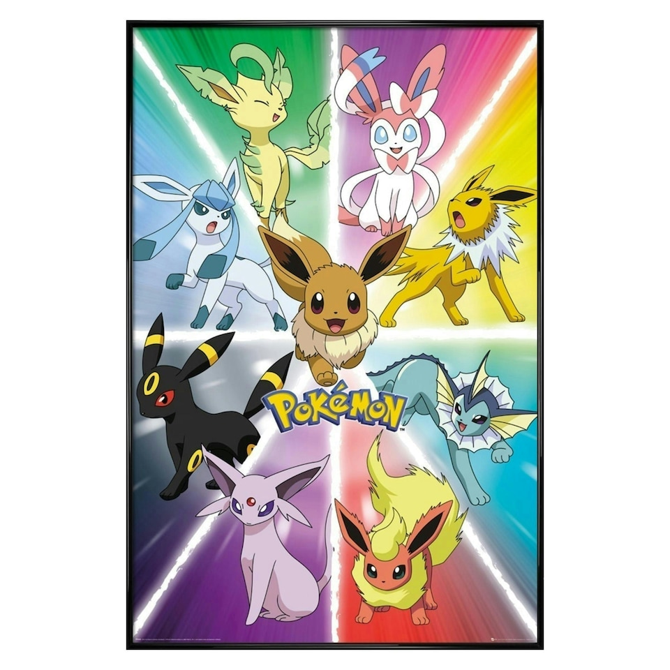 image 1 of Gloss Black Framed Pokemon Eevee Evolution Maxi Poster Framed Poster