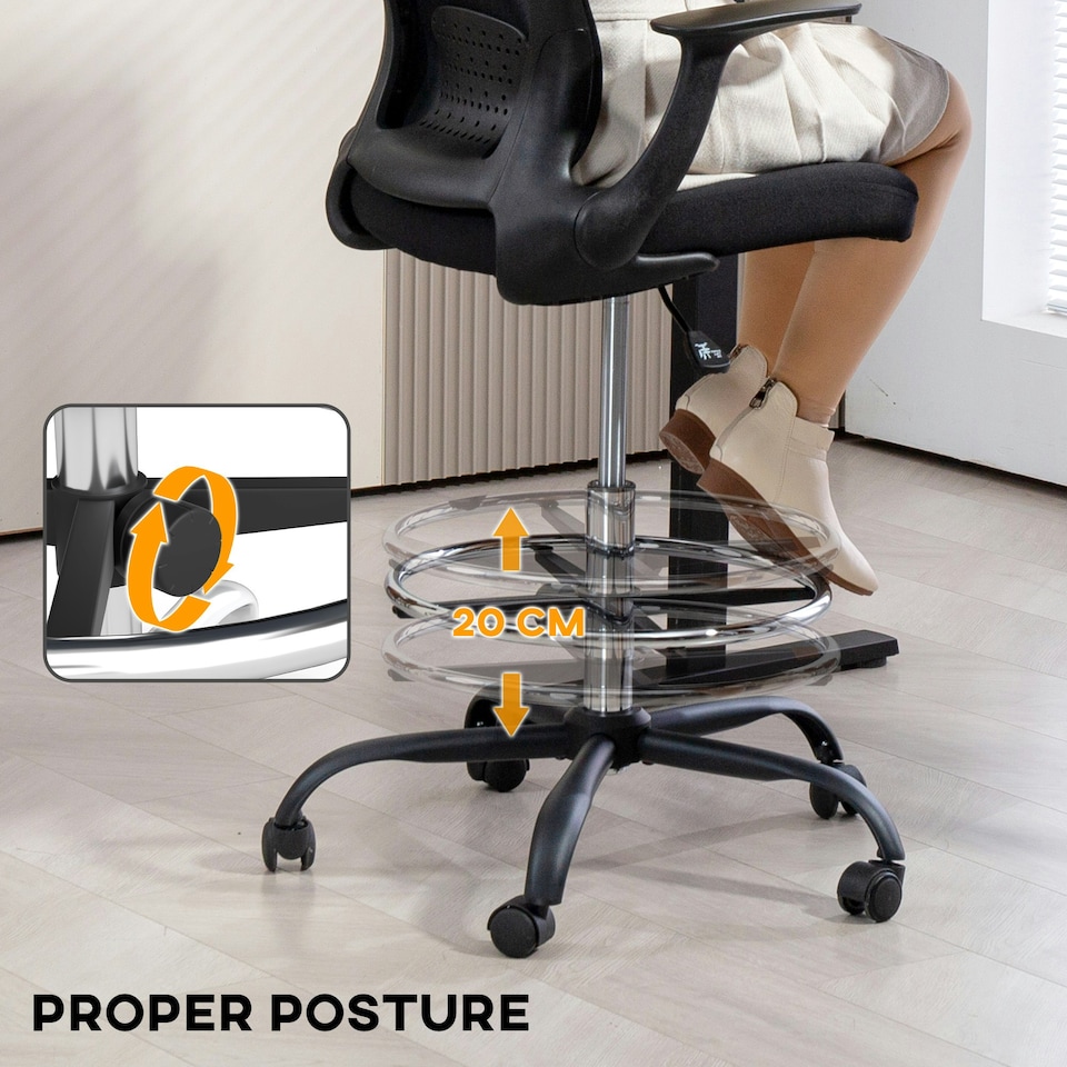 image 1 of HOMCOM Mesh Draughtsman Chair, Ergonomic Drafting Chair, Black Black