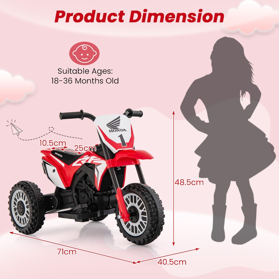 image 1 of COSTWAY Honda Licensed Kids Ride On Motorbike Powered Red